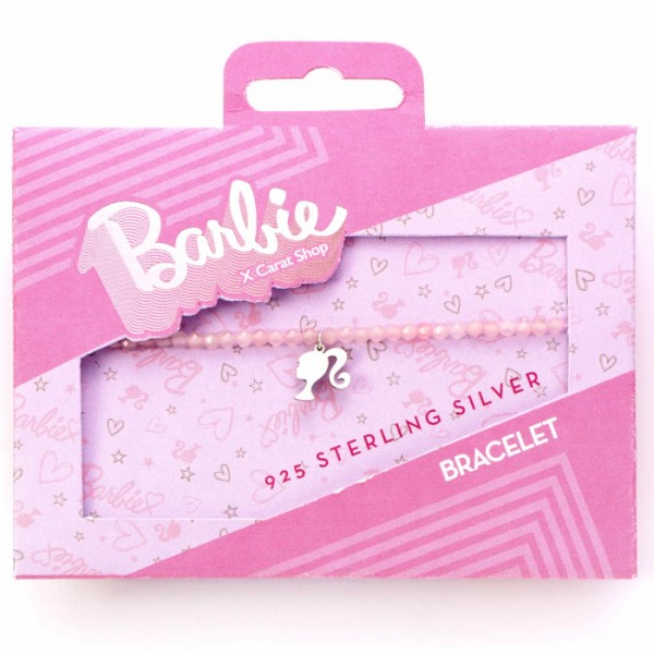 Sidabrinė 925 apyrankė Barbie su pakabuku rožiniai karoliukai svoris 3,63g