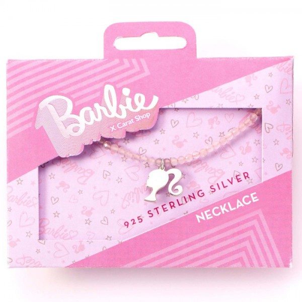 Sidabrinė 925 grandinelė Barbie su pakabuku rožiniai karoliukai svoris 3,94g