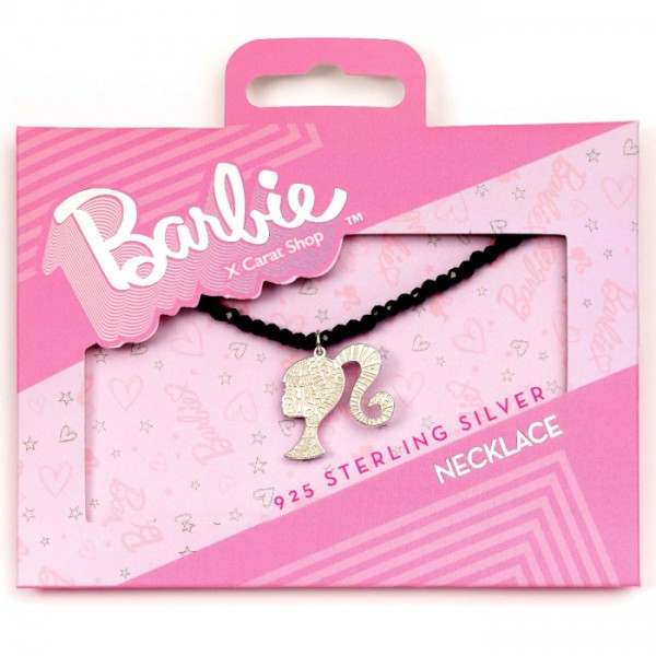 Sidabrinė 925 grandinelė Barbie su pakabuku juodi karoliukai svoris 9,05g